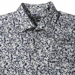 Van Heusen Men's Slim Fit Stretch Casual Shirt - White with Blue Leaf Print